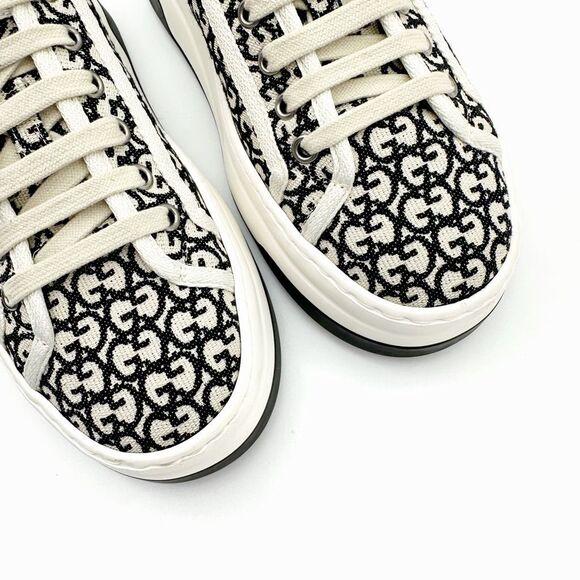 GUCCI Black White GG Jacquard Canvas 1977 Platform Sneakers Size 37 Low Top - Picture 4 of 13
